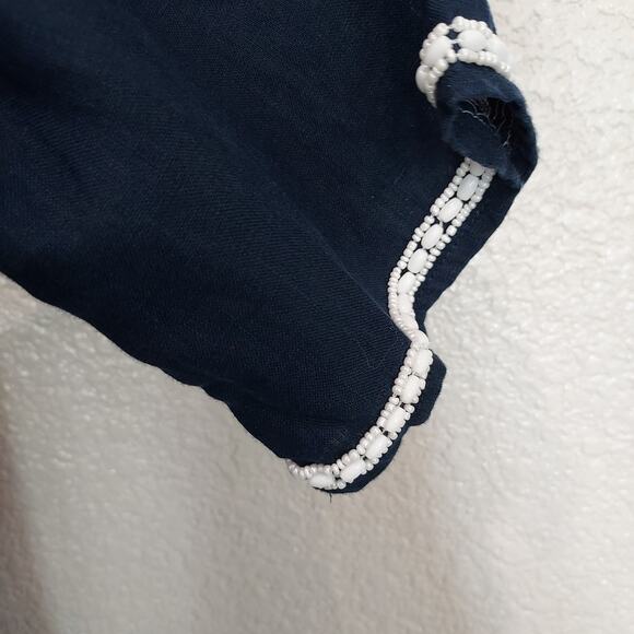 Charter Club Linen Luxury Blue Beaded Blouse Size LP - Picture 8 of 11